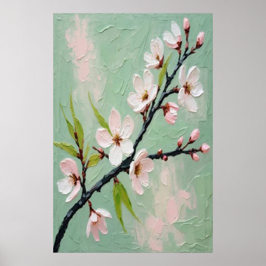 キャンバスに描かれた大輪の花々 春の花の油絵 ポスター (正面)
