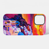キャンバスに描かれた油絵。島の上の日没。M iPhoneケース (裏面横)
