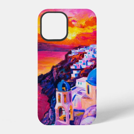 キャンバスに描かれた油絵。島の上の日没。M iPhoneケース (裏面)