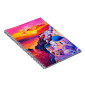 キャンバスに油絵を描く。島の夕日。M ノートブック (右側)