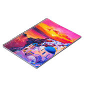 キャンバスに油絵を描く。島の夕日。M ノートブック (左側)