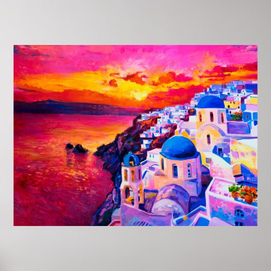 キャンバスに油絵を描く。島の夕日。M ポスター (正面)