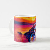  キャンバスに油絵。島の夕日。M コーヒーマグカップ (正面左)
