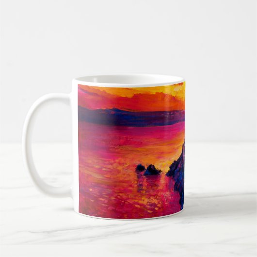 キャンバスに油絵。島の夕日。M コーヒーマグカップ (左)