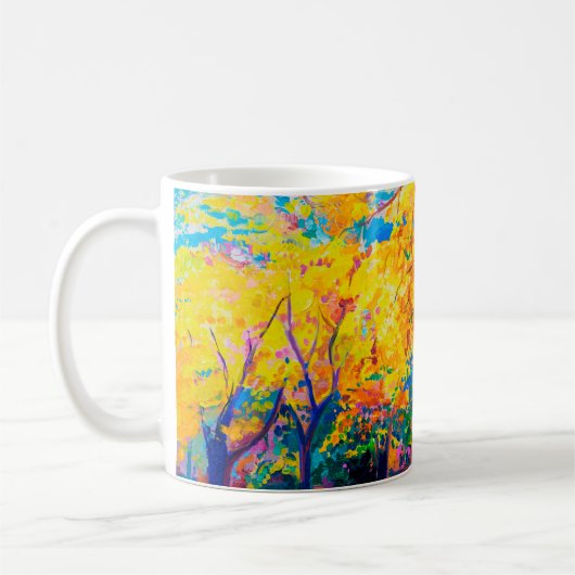 キャンバスに油絵。黄色い木。モダン芸術 コーヒーマグカップ (左)