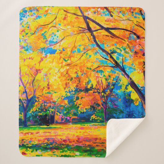  キャンバスに油絵。黄色い木。モダン芸術 シェルパブランケット (正面)