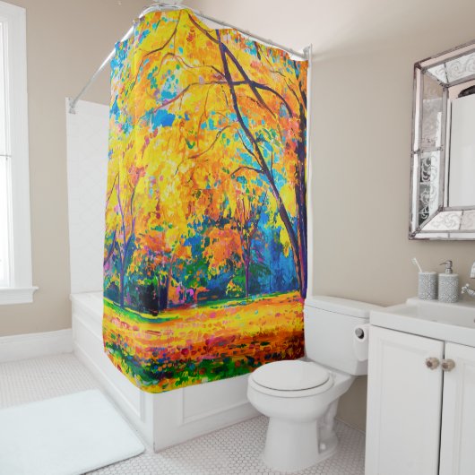 キャンバスに油絵。黄色い木。モダン芸術 シャワーカーテン (インサイチュ)