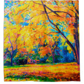 キャンバスに油絵。黄色い木。モダン芸術 シャワーカーテン (正面)