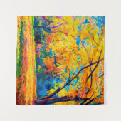  キャンバスに油絵。黄色い木。モダン芸術 タペストリー (正面(横))