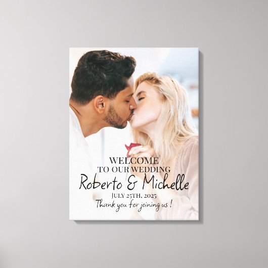 キャンバスに結婚写真のウェルカムサインが印刷されている キャンバスプリント (正面)