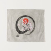 キャンバスの禅のEnsoの円そして桜の木 タペストリー (正面(横))