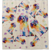 キャンバスの色のしぶきのプードル犬 シャワーカーテン (正面)