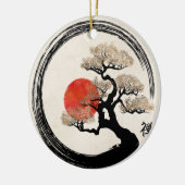 キャンバスのEnsoの円そして盆栽の木 セラミックオーナメント (左)