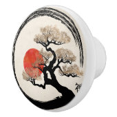 キャンバスのEnsoの円そして盆栽の木 セラミックノブ (右)