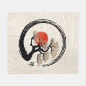 キャンバスのEnsoの円そして盆栽の木 フリースブランケット (正面(横))