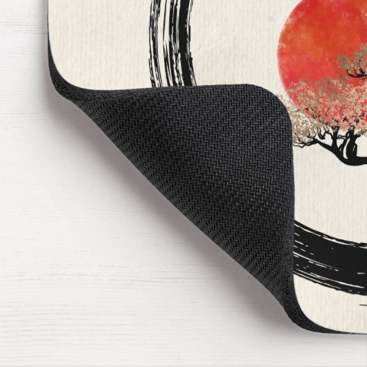 キャンバスのEnsoの円そして盆栽の木 マウスパッド (コーナー)