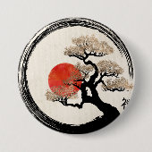 キャンバスのEnsoの円そして盆栽の木 缶バッジ (正面)