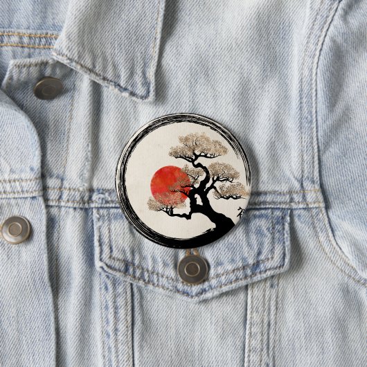 キャンバスのEnsoの円そして盆栽の木 缶バッジ (インサイチュ)