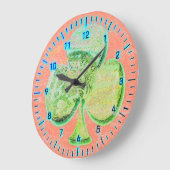 キャンバスクローバーカラフルパステ芸術品を気取ったル ラージ壁時計 (傾斜)