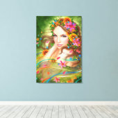キャンバスファンタジー美しい妖精の女性と花 キャンバスプリント (インサイチュ (ウッドフロア))