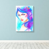 キャンバスファンタジー青い花を持つ美しい女性 キャンバスプリント (インサイチュ (ウッドフロア))