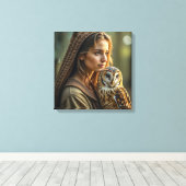 キャンバスプリント (女性とフクロウ) (インサイチュ (ウッドフロア))