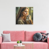 キャンバスプリント (女性とフクロウ) (インサイチュ (リビング))