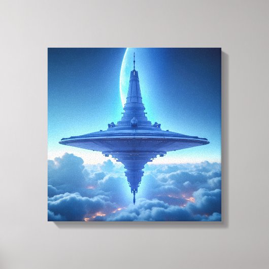 キャンバスプリント 青い地平線のUFO (正面)