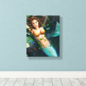 キャンバスユリと湖の美しい人魚 キャンバスプリント (インサイチュ (ウッドフロア))