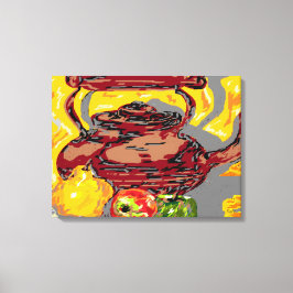 キャンバスラップスチルライフ：お茶釜とフルーツ キャンバスプリント