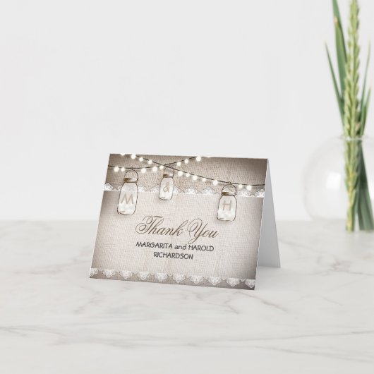 キャンバスレースとメイソンジャーのかけはがき サンキューカード (正面)