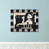 キャンバスヴィンテージカフェストライプアールデコブラックシルバー キャンバスプリント (インサイチュ (ウッドフロア))