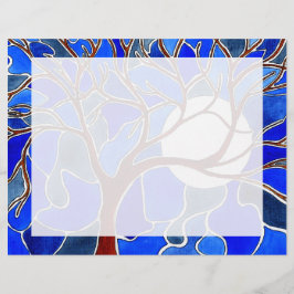 キャンバス上の木と月 – 青