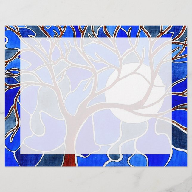 キャンバス上の木と月 – 青 (正面)