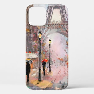 キャンバス上の油絵、パリの通りビュー。アート iPhone 12ケース