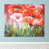 キャンバス上の赤いケシの油絵 キャンバスプリント (インサイチュ (ウッドフロア))