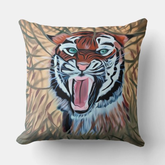 キャンバス上絵を描の虎の手 クッション (正面)
