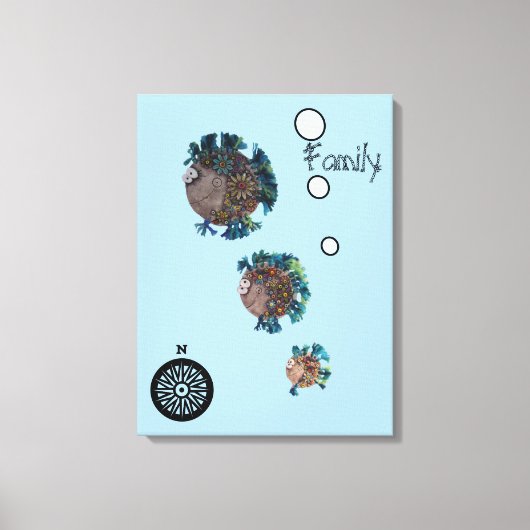 キャンバス印刷 – 青と緑の魚ファミリ キャンバスプリント (正面)