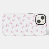 キャンバス地に水彩画風のピンクのリボン iPhoneケース (裏面横)