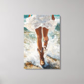 キャンバス女性のカーボーイ歩くオンビーチウエスタンアート キャンバスプリント (正面)