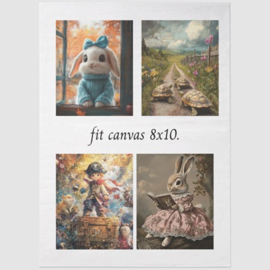 キャンバス 8 x 10 用のデコパージュ4冊のストーリーブックペーパー 薄葉紙 (正面)