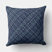 キャンバ市松模様にスファブリックの側面を持つ青いオーバーレイ クッション (裏面)