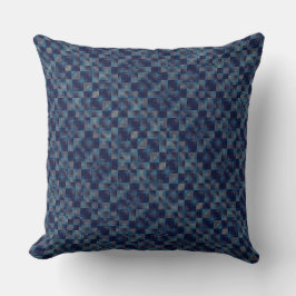 キャンバ市松模様にスファブリックの側面を持つ青いオーバーレイ クッション