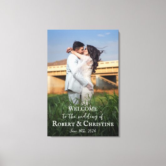 キャンバ結婚スに写真が付いたウェルカムサイン キャンバスプリント (正面)