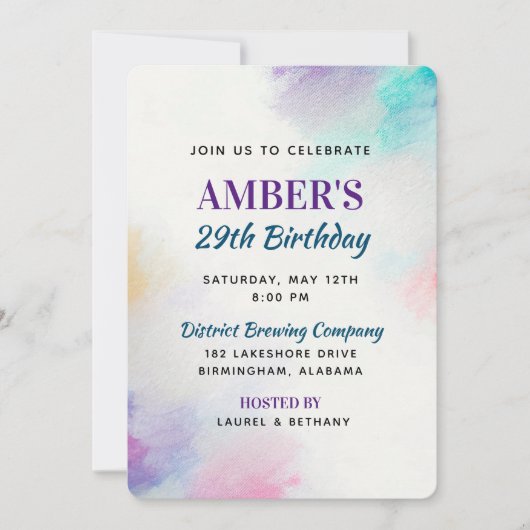 キャンバ色彩の鮮やかス誕生日 招待状 (正面)