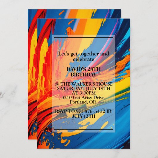 キャンバ鮮やかス絵を描の誕生日パーティー 招待状 (正面/裏面)