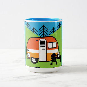 キャンパーのクイーンおもしろい- Camping RVキャラバンドー ツートーンマグカップ