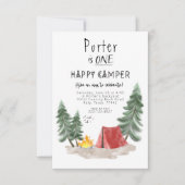 キャンパーの最初の誕生日の招待を喜ぶ 招待状 (正面)