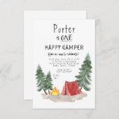キャンパーの最初の誕生日の招待を喜ぶ 招待状 (正面/裏面)