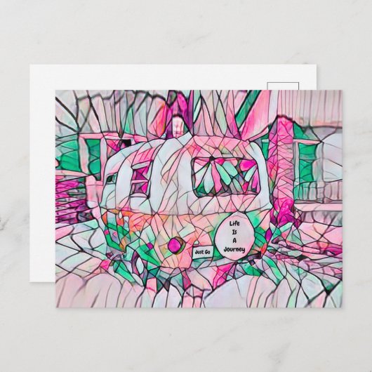キャンパーの生活は、ちょうどピンクの緑のヒッピー行く旅である ポストカード (正面/裏面)